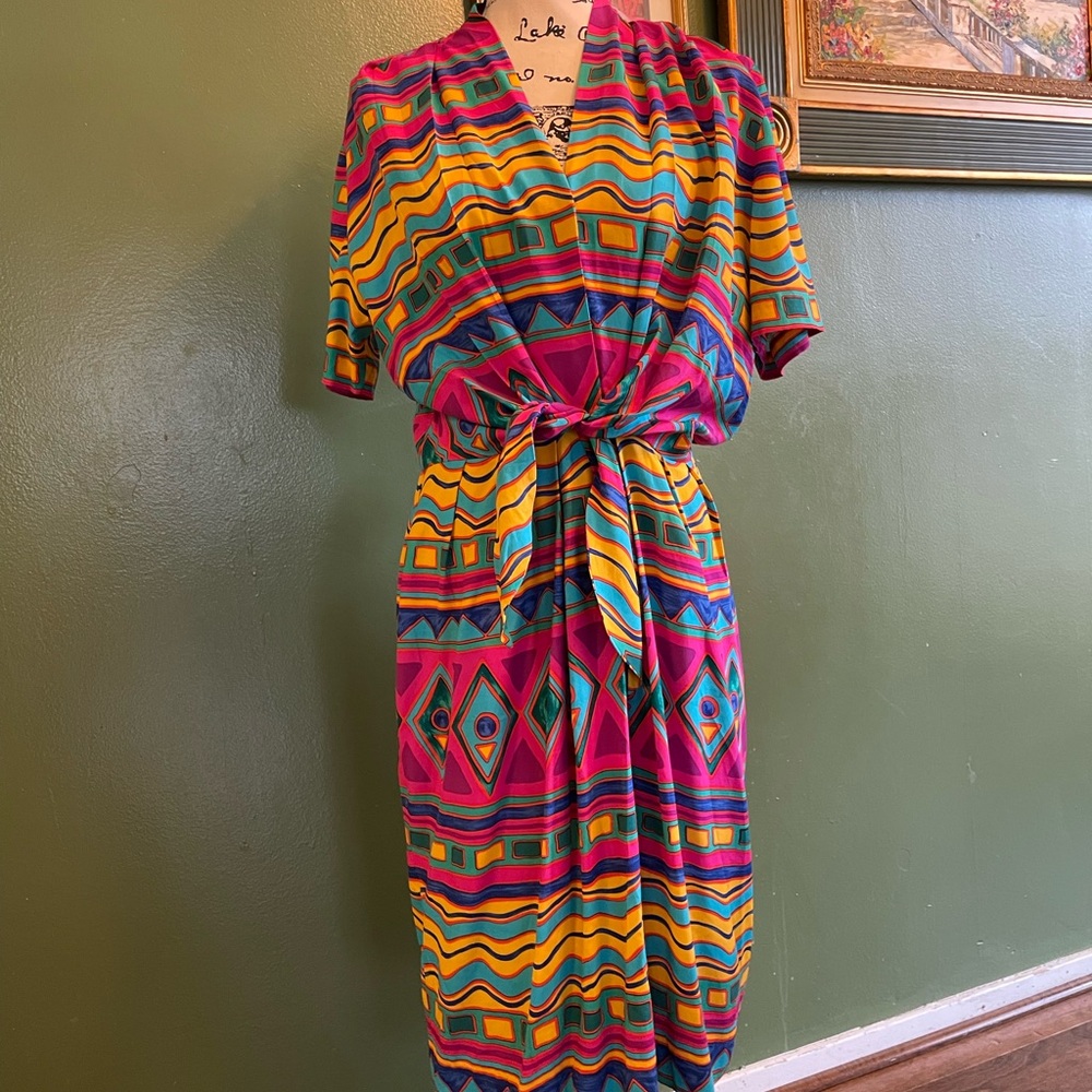 Vintage Robbie Bee Colorful Geometric Patterned Dress 80’s size 6